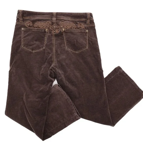 Reba Pants Womens 10 Brown Corduroy Straight Leg Embroidered Back Yoke 5 Pocket - Picture 2 of 11